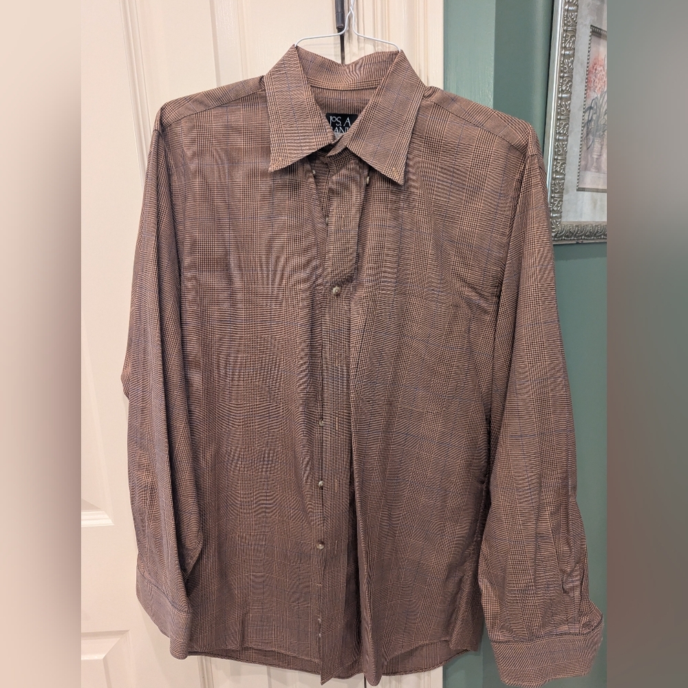Jos. A. Bank Men's Tan Checkered Button Down Shirt
